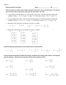 Algebra 2 Rational Functions Test Review Name: Pd: Work out