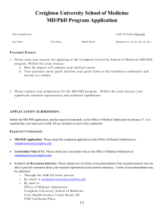 MD-PhD Application - Creighton University School of Medicine