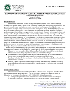 Report on Sustainability in Higher Education