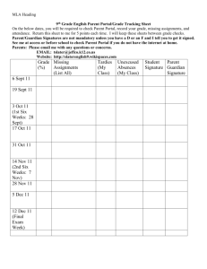 9th Grade English Parent Portal/Grade Tracking Sheet