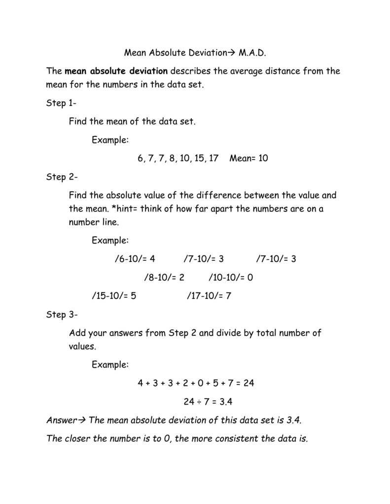 Worksheet Mean Absolute Deviation