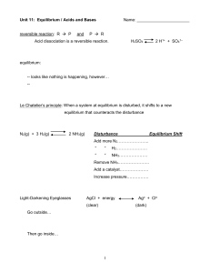 Unit 11 Equilibrium / Acids and Bases