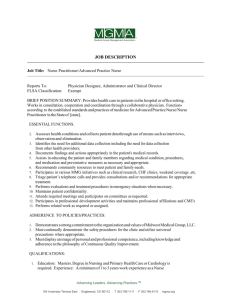 JOB DESCRIPTION Job Title: Nurse Practitioner/Advanced Practice