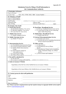 Submission Form for Filing of Tariff Information to the
