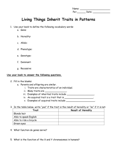 Living Things Inherit Traits in Patterns