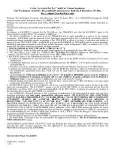 Letter Agreement for the Transfer of Human Specimens