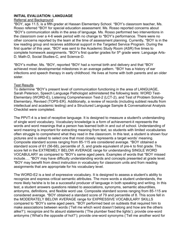 Language Assessment Template