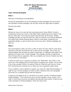ENGL 501 Week/Workshop Six Narration Writing Strategies W6. 6.1