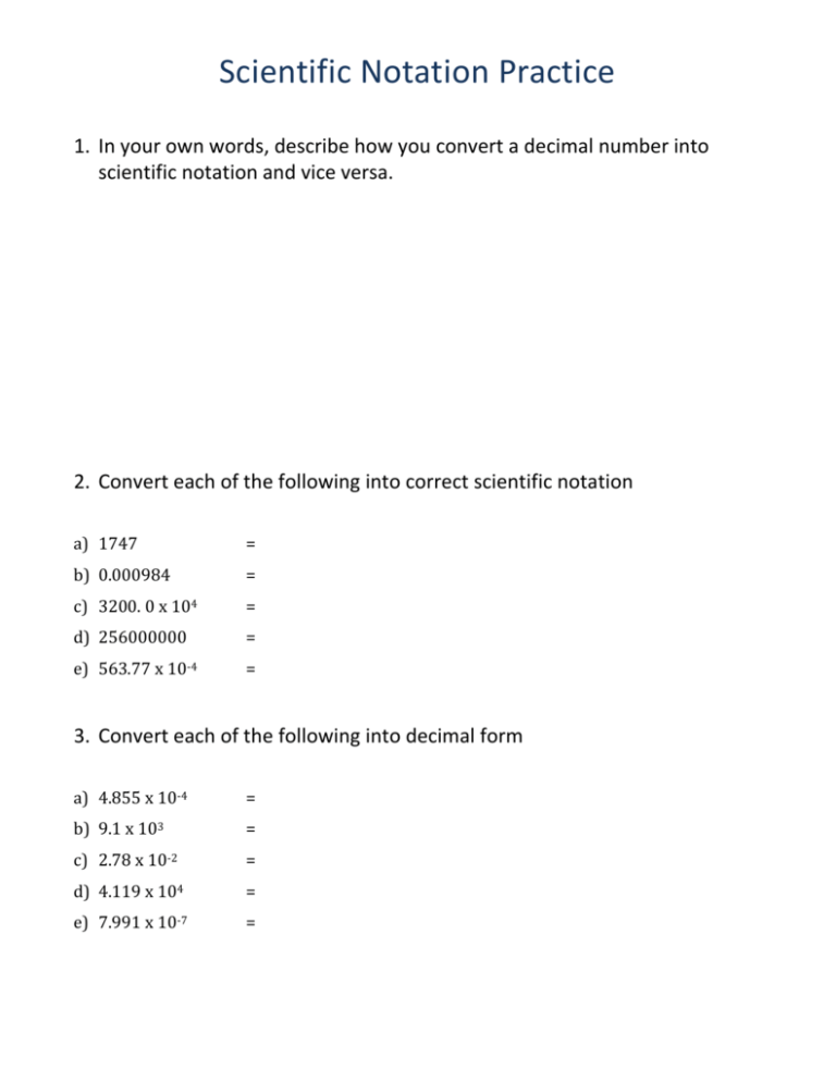 Scientific Notation and Significant Digits Practice