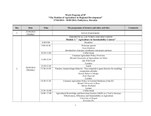 Work Program of IP “The Position of Agriculture in Regional