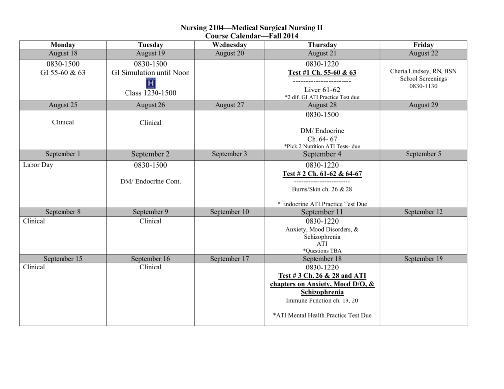 Course Calendar Fall 2014 Portal