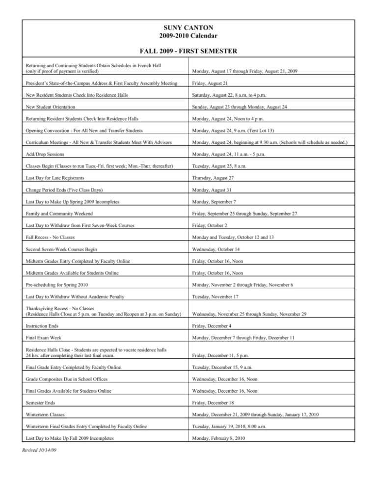 Suny Canton Academic Calendar Printable Word Searches