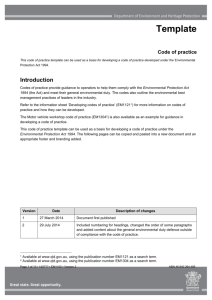 Code of practice template - Department of Environment and