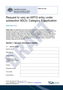 Request to vary an ARTG entry under subsection 9D(3): Category 3