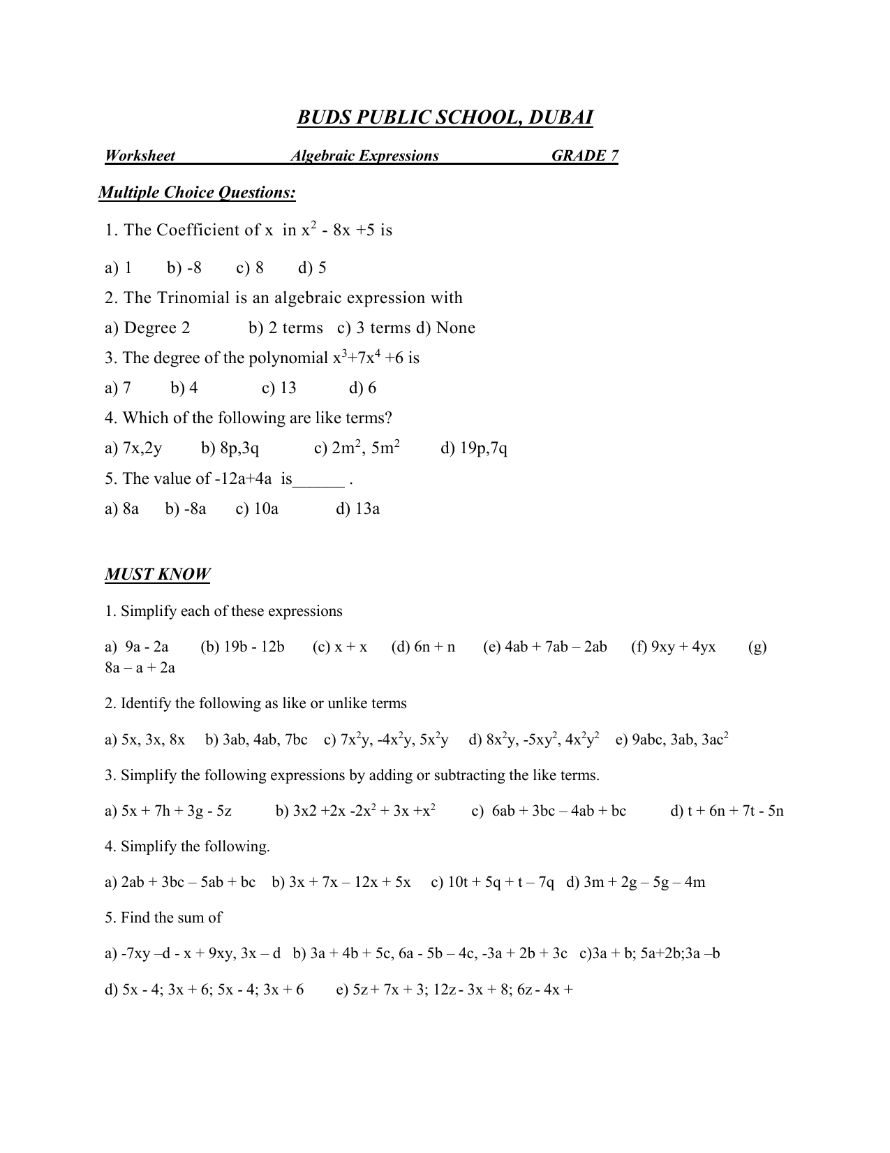 worksheet-algebraic-expressions-grade-7