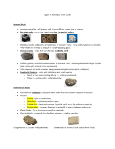 Types of Rock Quiz Study Guide Igneous Rocks Igneous means fire