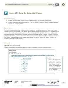 Lesson 15: Using the Quadratic Formula