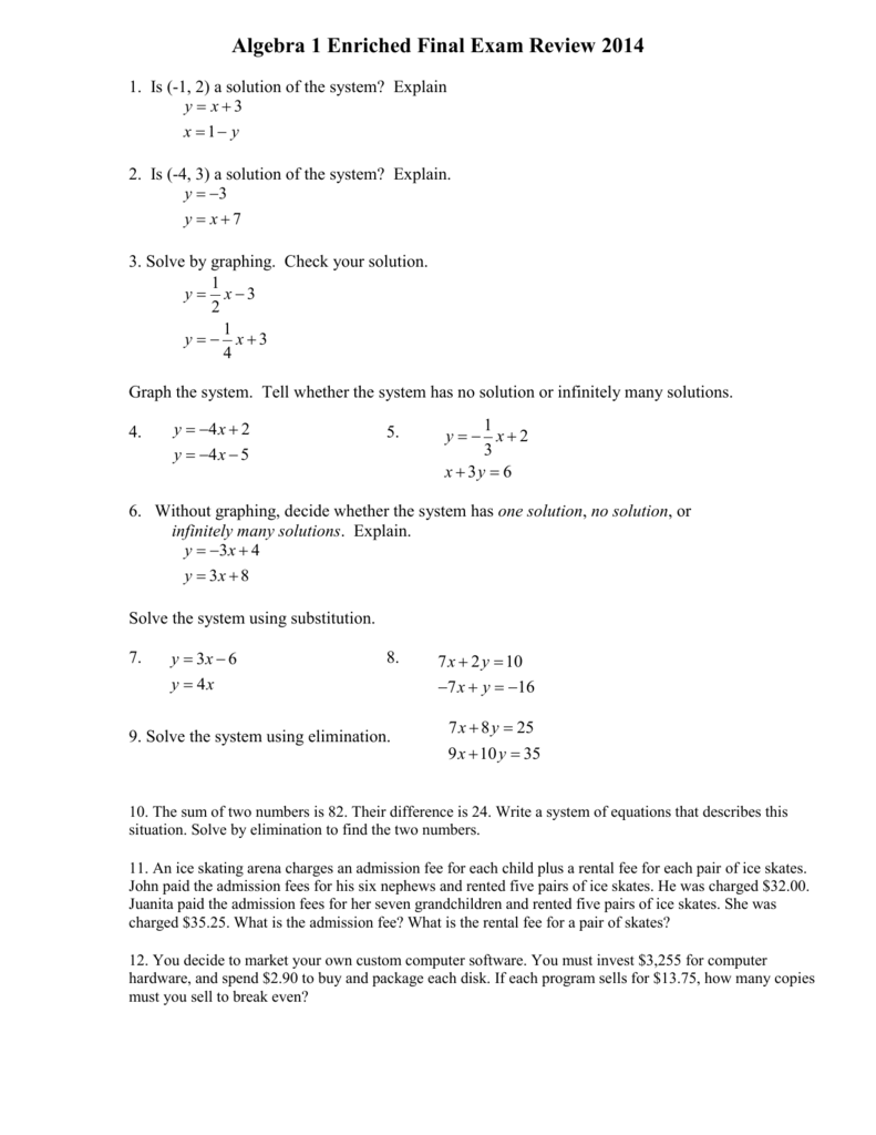 Algebra 1 Final Exam With Answers Pdf 2023