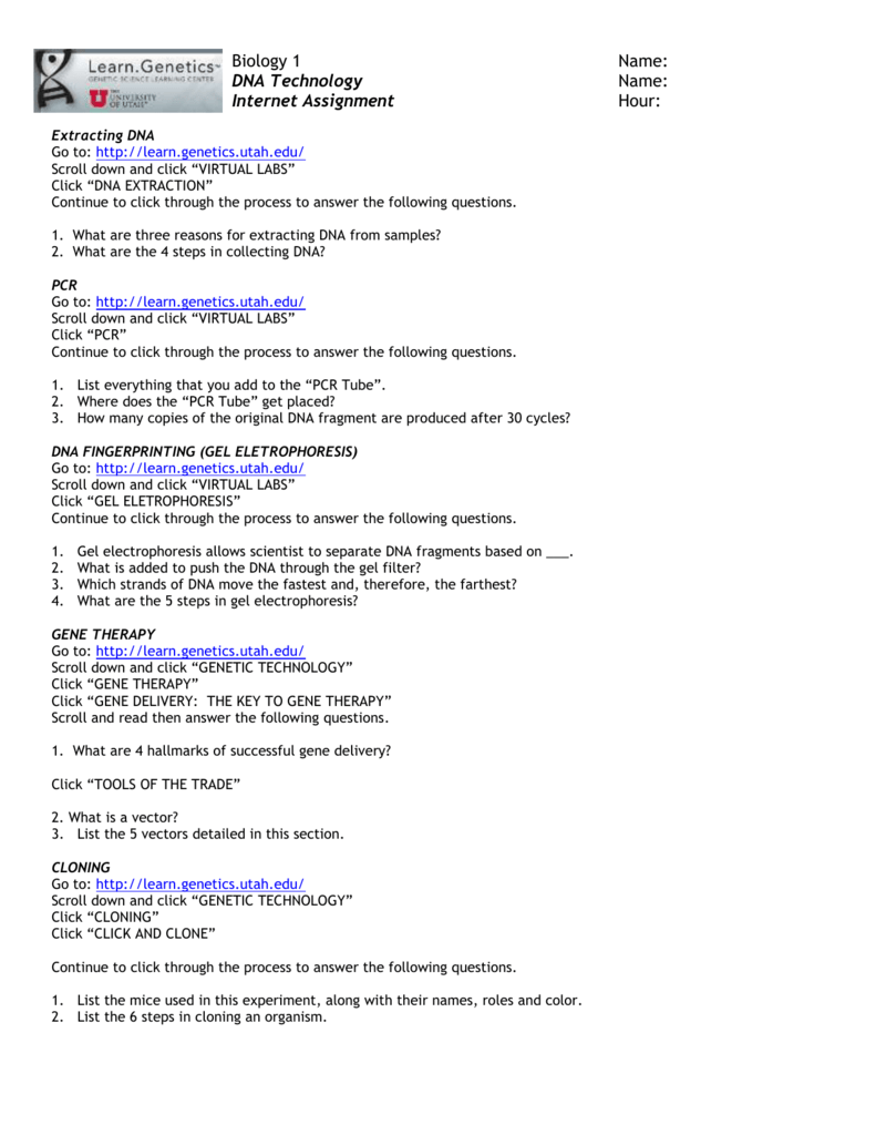 Gene Tech Internet Assignment Regarding Dna Fingerprinting Worksheet Answers