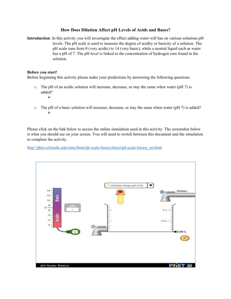 Phet pH Scale Basics Worksheet