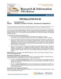 TIPS BULLETIN #13_29 Remittance Transfers Final rule