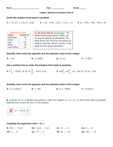 Integers, Opposites & Absolute Value III