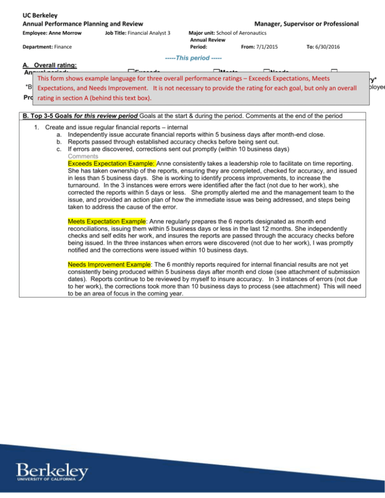 SAMPLE Performance Review Form For Financial Analyst 3