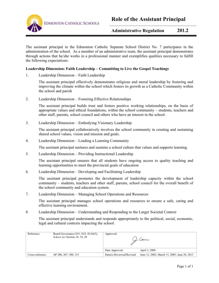 Role Of The Assistant Principal Regulation