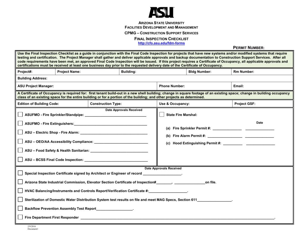 Final Inspection Checklist