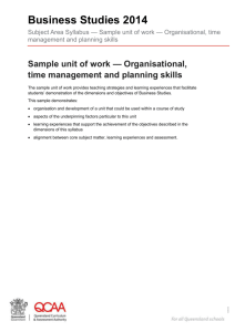 Sample unit of work * Organisational, time management and