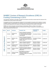 Centres of Research Excellence for funding commencing in 2013