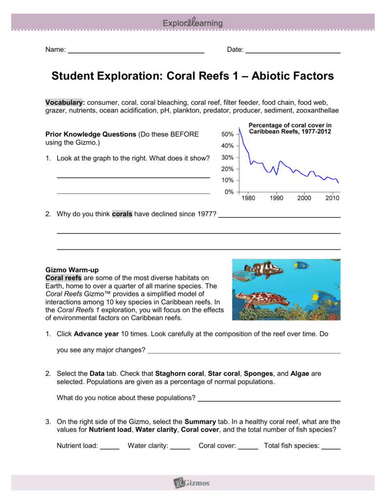 Student Exploration: Coral Reefs 1 - Abiotic Factors