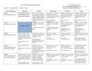 First Nine Weeks Planning Calendar Total School Days: 44 Minus