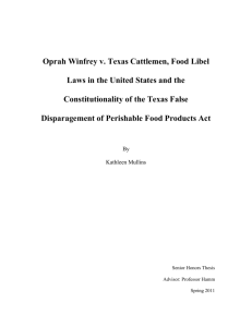 Oprah Winfrey v. Texas Cattlemen, Food Libel Laws in the United