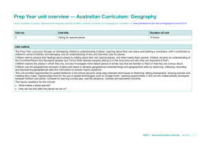 Prep Year unit overview * Australian Curriculum: Geography