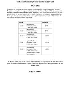 Cathedral Academy Upper School Supply List 2014 -2015