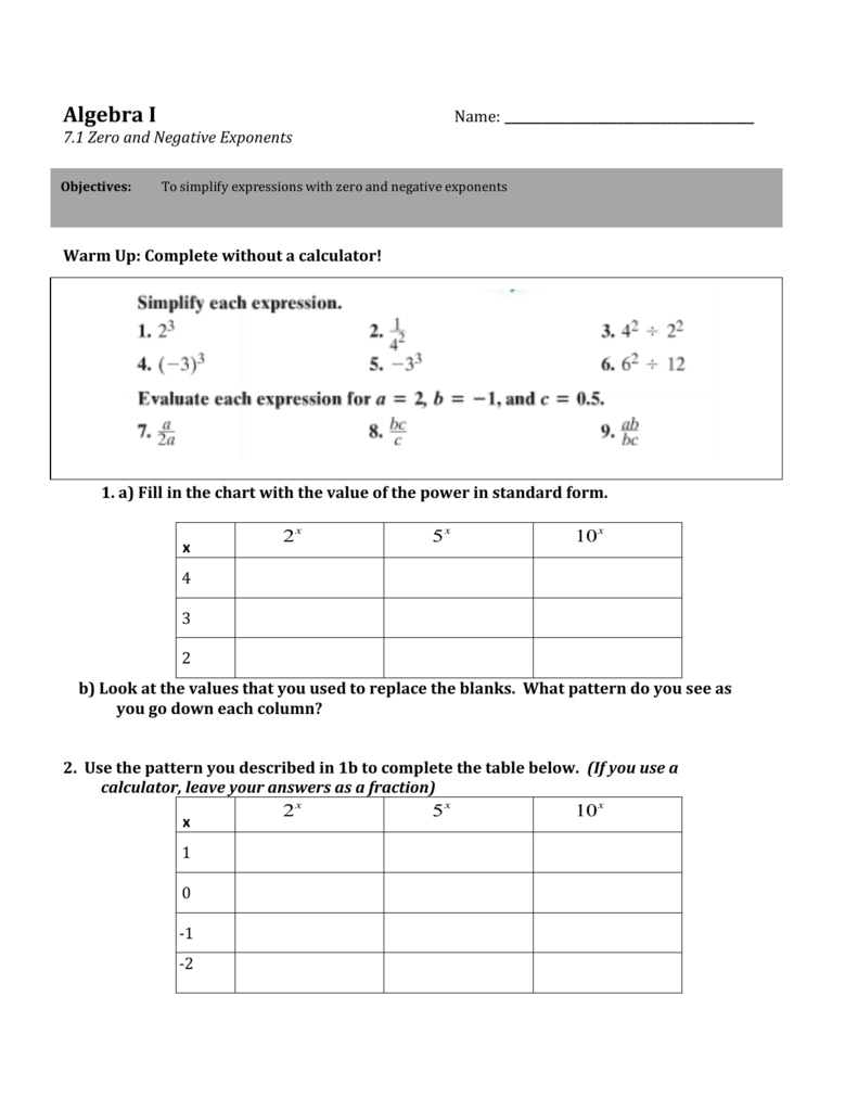 221.21: Zero and Negative Exponents Intended For Zero And Negative Exponents Worksheet