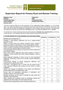 Supervisor Report for Primary Rural and Remote Training