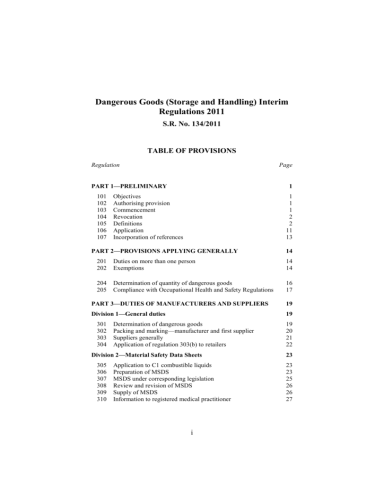 Dangerous Goods (Storage and Handling) Interim Regulations 2011