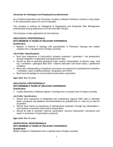 Vacancies for Geological and Geophysical professionals As a