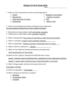 Biology 1A Test #1 Study Guide