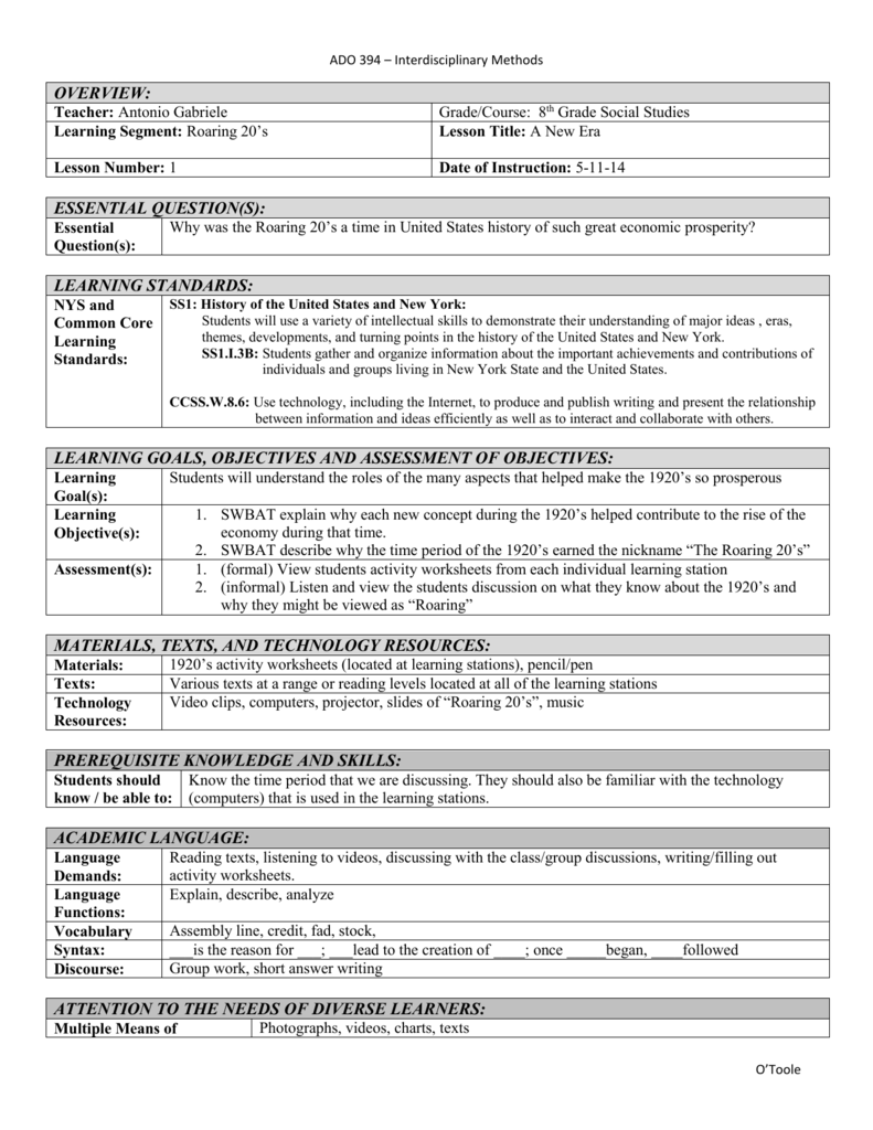 File - 20s Interdisciplinary Unit Regarding The Roaring Twenties Worksheet