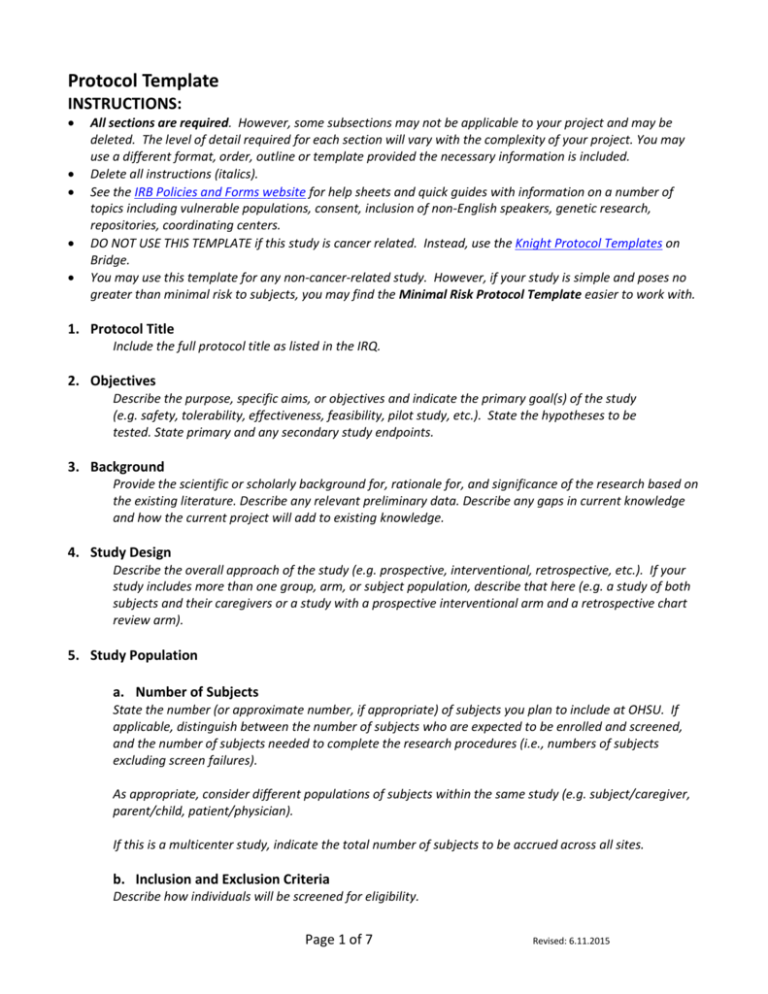 TEMPLATE Protocol TEMPLATE Protocol