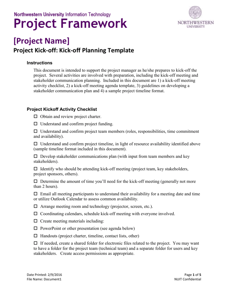 Kick-off Planning Template - Northwestern University Information Regarding Kick Off Meeting Agenda Template