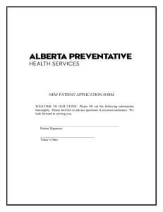 New Patient Application Form - Alberta Preventative Health Services