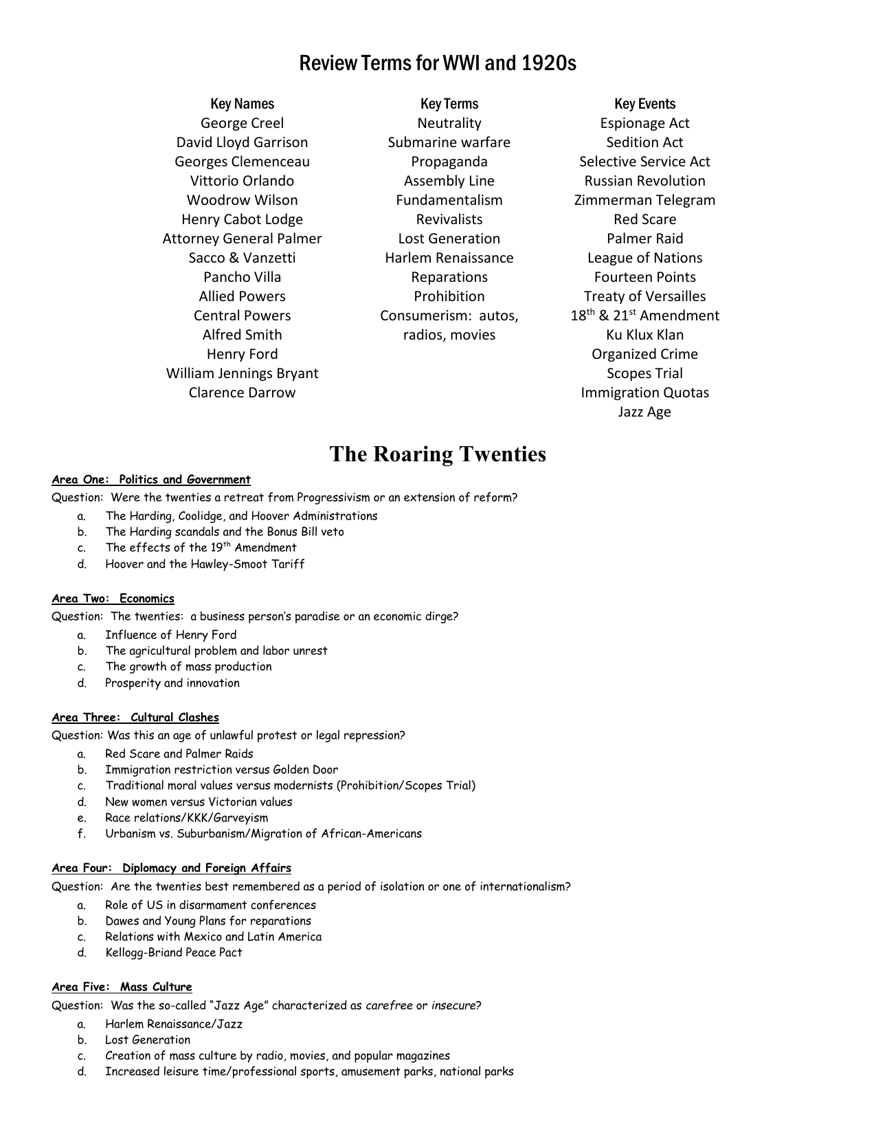 The Roaring Twenties The Business Of America Worksheet Answers - A