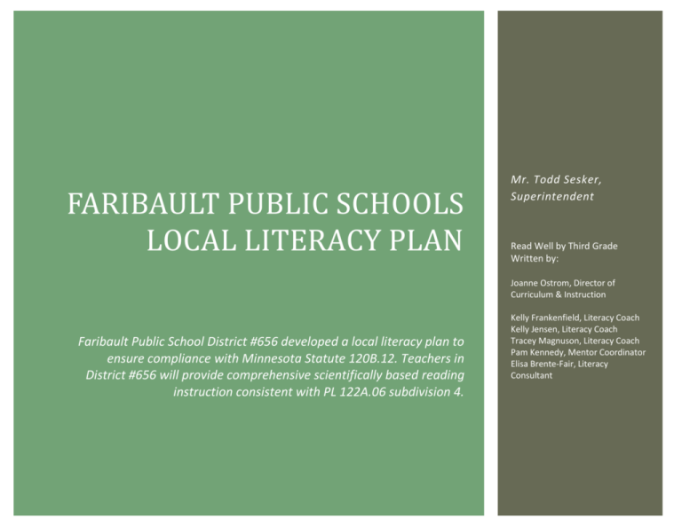 Faribault Public Schools Local Literacy Plan Faribault Public Schools Local Literacy Plan