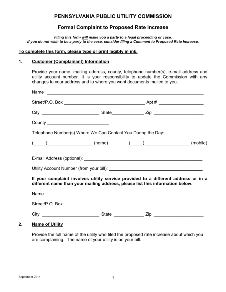 Formal Complaint To Proposed Rate Increase formal-complaint-to-proposed-rate-increase