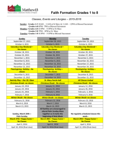 Grades 1 to 8 Classes, Events and Liturgies Calendar 2015-2016