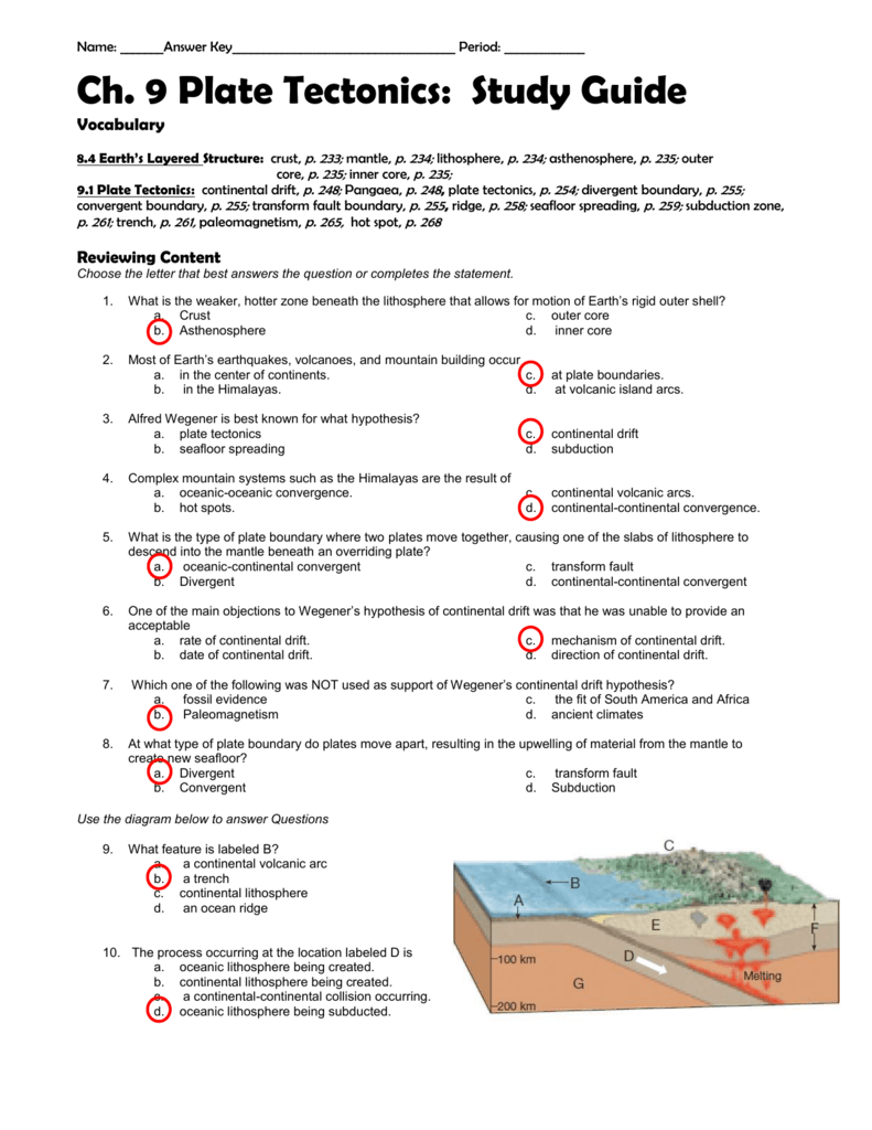 Ch 11 study guide answer key With Regard To Plate Tectonic Worksheet Answers